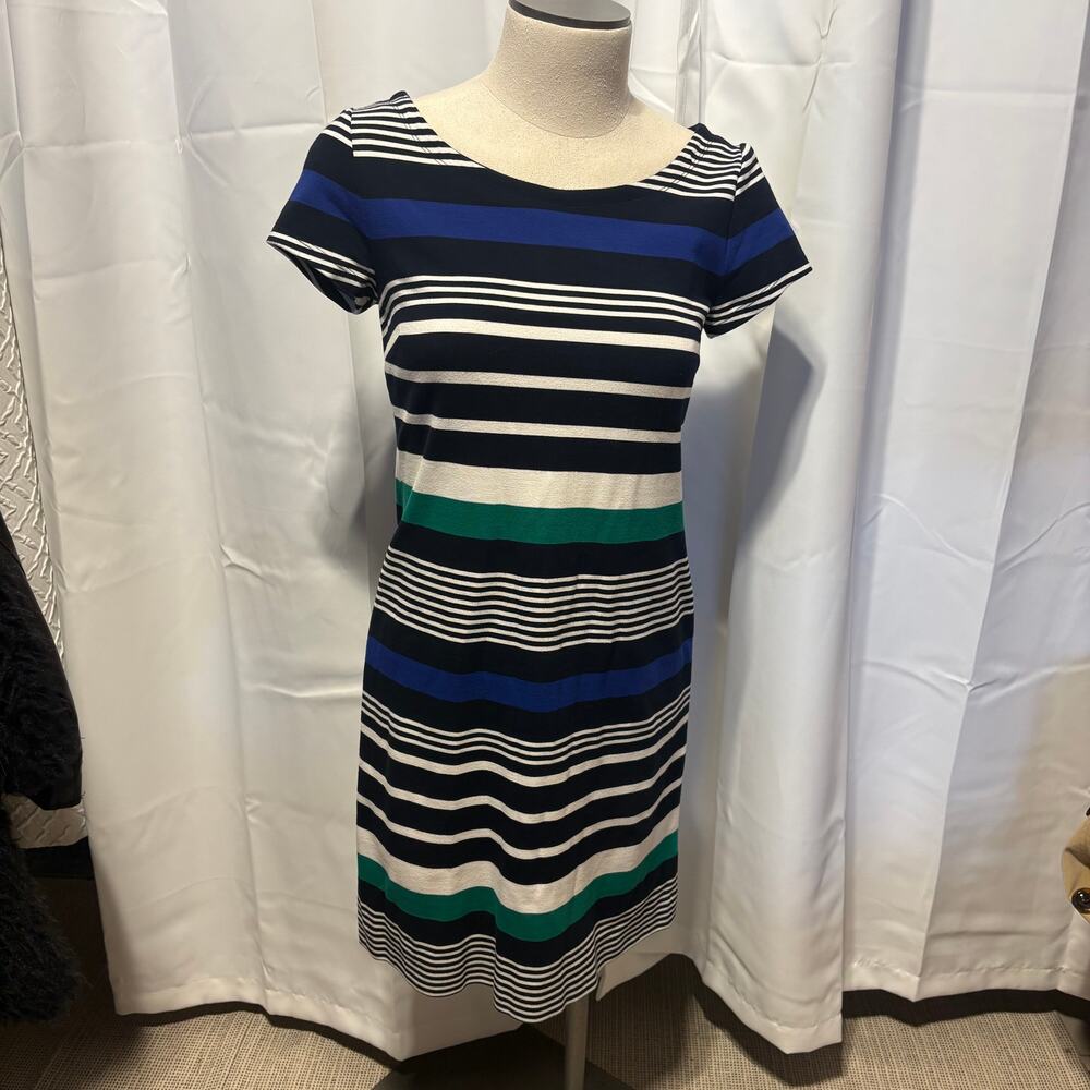 Banana Republic Striped Blue/Green/White Midi Career Dress size 4